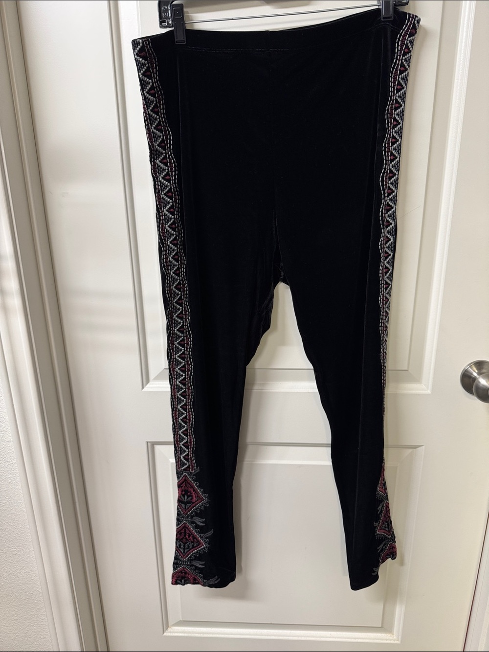 Johnny Was Black Velvet Leggings with Red Trim